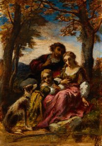 Figuras y un perro en un paisaje, 1852 de Narcisse Virgile Diaz de la Peña