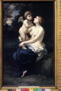 "Venus sosteniendo a Cupido en su regazo" (Venus con Cupido en su regazo). Pintura de Narciso Virgilio Díaz de la Pena (1807-1876) Museo de Bellas Artes Pushkin del siglo XIX, Moscú de Narcisse Virgile Diaz de la Peña