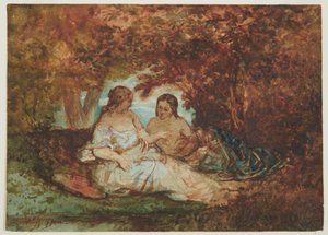Escena de bosque, c.1830-50 (pluma, tinta, acuarela y óleo sobre papel) de Narcisse Virgile Diaz de la Peña