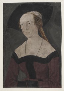 Retrato de medio cuerpo de una joven con boina en perfil de tres cuartos hacia la izquierda de Narziss Renner