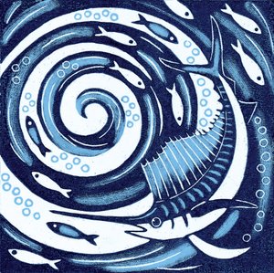 Pez vela, 2010 (xilografía en color) de Nat Morley
