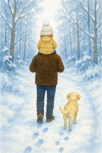 Habitación infantil: Paseo invernal con papá y el perro por un bosque nevado de Natalie Bruns