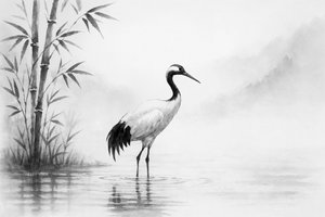 Grulla en un paisaje brumoso de Natalie Bruns