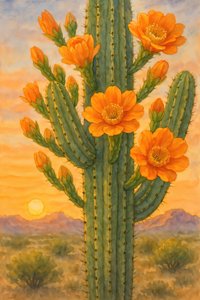 Cactus en flor al atardecer