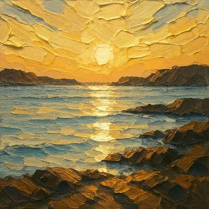 Puesta de sol sobre el océano dorado de Natalie Bruns