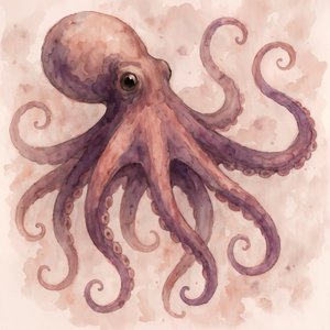 Un elegante pulpo pintado en acuarela de Natalie Bruns