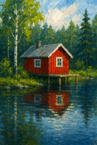 Reflejo en el lago Red Cabin de Natalie Bruns