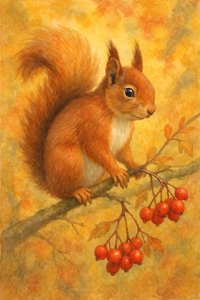 Ardilla roja y bayas de otoño de Natalie Bruns