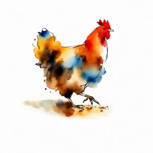 Pollo en acuarela de colores vivos de Natalie Bruns