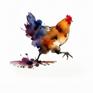 Pollo en acuarela de colores vivos de Natalie Bruns