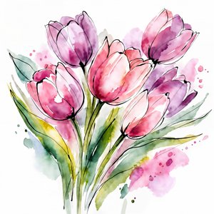 Ramo de tulipanes en acuarela