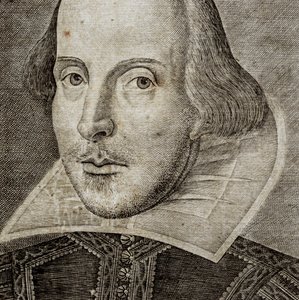 Detalle del retrato de William Shakespeare en el frontispicio de Comedies, histories,  t... de Nathan Benn