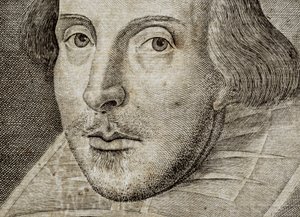 Detalle del retrato de William Shakespeare en el frontispicio de Comedies, histories,  t... de Nathan Benn