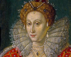 Detalle del retrato al óleo en miniatura de la reina Isabel I de Inglaterra e Irlanda de Nathan Benn