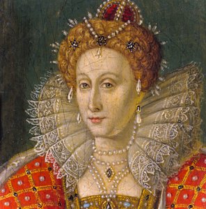 Detalle del retrato al óleo en miniatura de la reina Isabel I de Nathan Benn