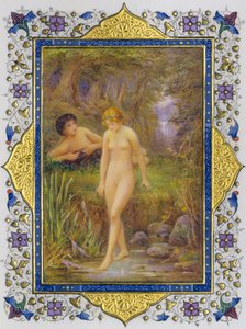 Página iluminada de un libro de sonetos de Shakespeare con mujer desnuda en fanta... de Nathan Benn