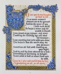 Página de canciones y sonetos de Shakespeare con iluminación