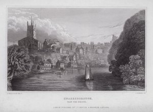 Knaresborough, desde el puente (grabado) de Nathaniel (after) Whittock