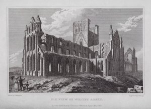 Vista Noreste de la Abadía de Whitby (grabado) de Nathaniel (after) Whittock