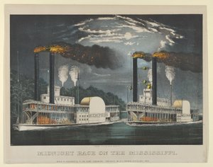 Carrera de medianoche en el Mississippi de Currier and Ives