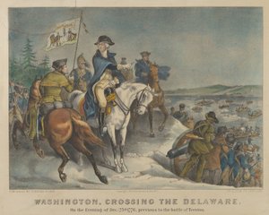 Washington cruzando el Delaware en la noche del 25 de diciembre de 1776, antes de la batalla de Currier and Ives