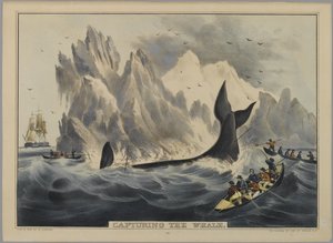 Capturar la ballena (litografía coloreada a mano) de Nathaniel Currier