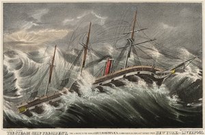 El vapor President, el más grande del mundo, comandado por el teniente Roberts durante su último viaje de Nueva York (EE.UU.) a Liverpool (Inglaterra), en la tormenta del 12 de marzo. de Nathaniel Currier