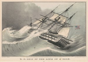 Buque de línea de EE.UU. en una tormenta de Nathaniel Currier