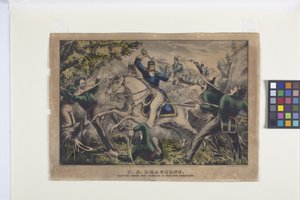 U. S. Dragoons, Cutting Their Way Through A Mexican Ambuscae (litografía coloreada a mano) de Nathaniel Currier