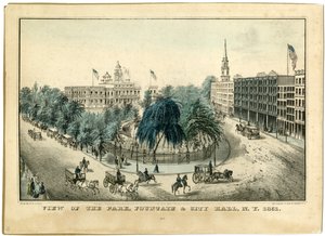 Vista del parque, fuente y ayuntamiento, N.Y. 1851, 1851