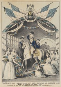 Recepción de Washington por las Damas al Pasar el Puente en Trenton, abril de 1789, en su Camino para ser Inaugurado Primer Presidente de los Estados Unidos de Nathaniel Currier