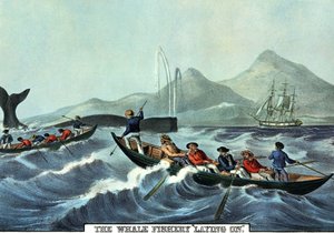 Escena de caza de ballenas en el norte de Estados Unidos. Litografía de N. Currier de Nathaniel Currier
