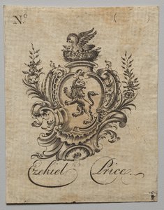 Exlibris: Escudo de armas con inscripción de Ezekiel Price de Nathaniel Hurd