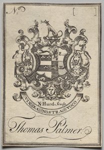 Exlibris: Escudo de armas con la inscripción de Thomas Palmer de Nathaniel Hurd