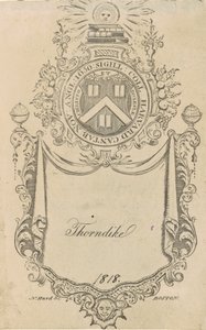 Exlibris del Colegio de Harvard con el sello Christo et Ecclesiæ de Nathaniel Hurd