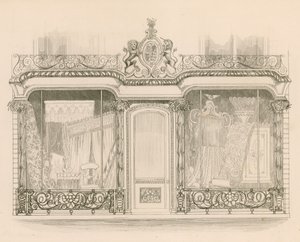 Fachada de tienda para Messrs Saunders y Woodley, Tapiceros, Regent Street, Londres