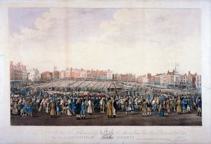 Mercado de Smithfield, West Smithfield, Ciudad de Londres, c.1825 de Nathaniel Whittock