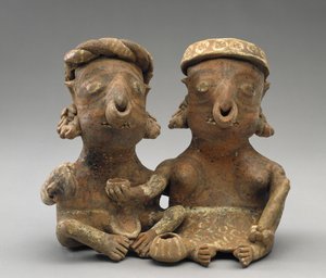 Pareja matrimonial unida, 300 a.C.-300 d.C. (barro con engobe) de Nayarit Nayarit