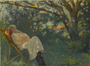 Dama en rosa en una chaise longue