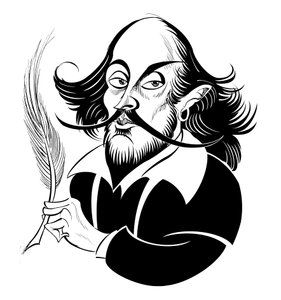 William Shakespeare - caricatura en blanco y negro de Neale Osborne