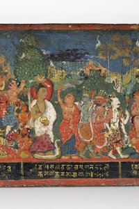 (detalle) de una cubierta de manuscrito budista de Nepalese School