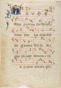 San Domingo en una inicial historiada "G" de un antifonario de Neri da Rimini