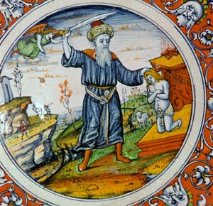 Plato mostrando el Sacrificio de Isaac, siglo XVI