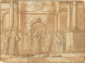 Cristo y la mujer sorprendida en adulterio de Netherlandish 16th Century