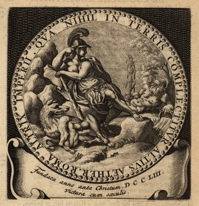Figura alegórica del Imperio Romano, Rómulo y Remo