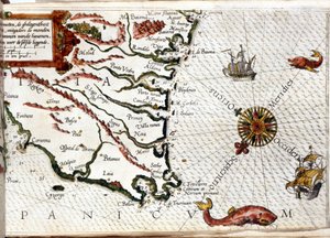 Cabo Finisterre según el portulano de Luca J. Waghenaer tresoor de zeevaert, Leiden 1592 de Netherlandish School