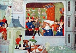Harl 4380 f.117 Entrevista de Ricardo II y el duque de Gloucester en el castillo de Pleshy, de 