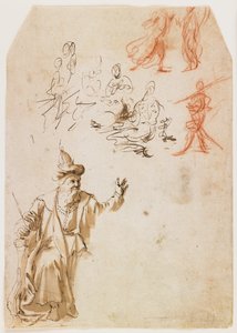Estudio de un profeta del Antiguo Testamento y otros estudios de figuras (recto); Estudio de una figura masculina con una cuerda (verso) de Netherlandish School