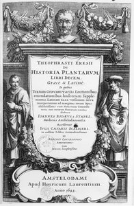 Portada de Historia Plantarum Libri Decem por Teofrasto (c.372-c.287 a.C.) publicada en Ámsterdam en 1644