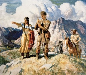 Sacagawea con Lewis y Clark durante su expedición de 1804-06 de Newell Convers Wyeth